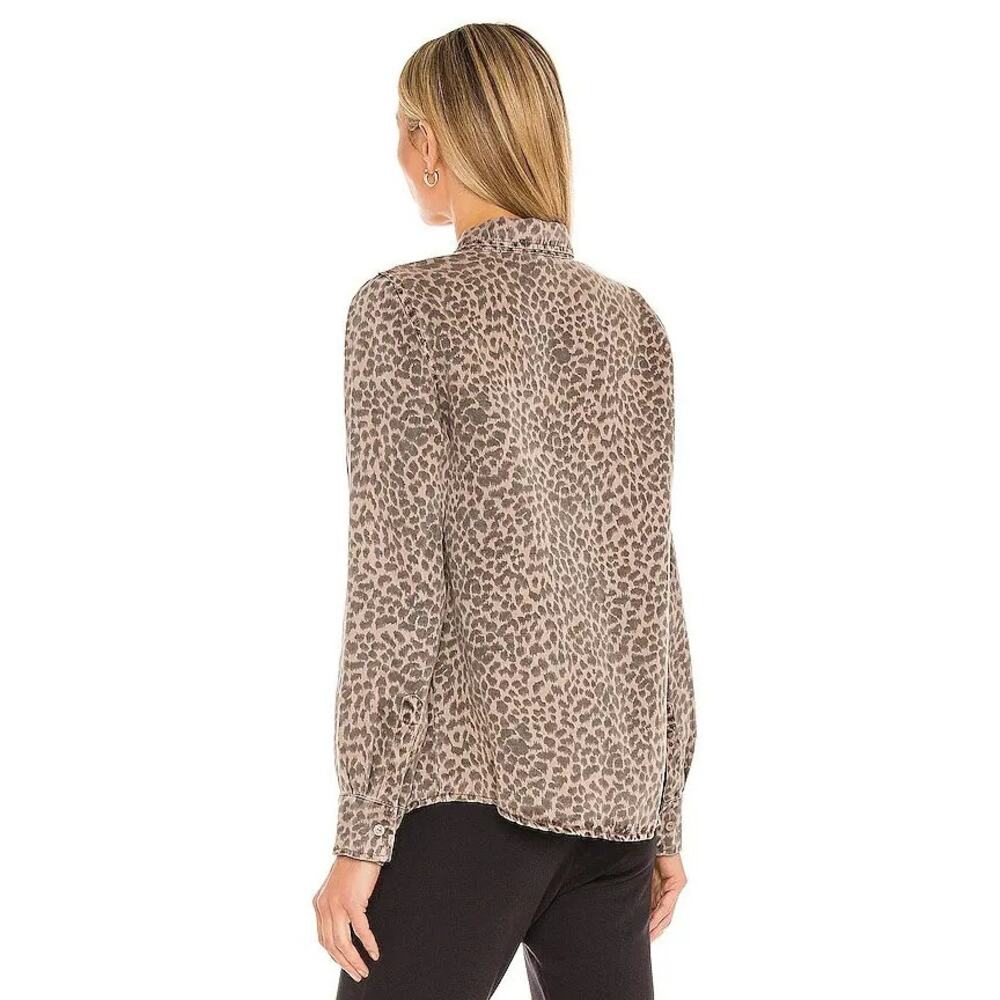 Monrow Mini Leopard Basic Shirt Button Down Linen… - image 2